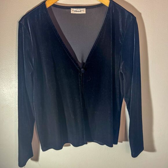 Vintage 90s Nuart Black Velvet V-Neck Cardigan - Picture 1 of 5